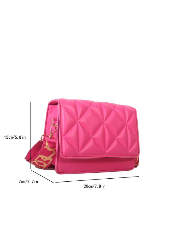 Women's Summer Elegant Plain Quilted Design Crossbody Bag, Fashionable Classic Letter Print Decorated Wide Strap Flap Shoulder Bag, All-match Casual Fashion Square Lux Bag for Daily Use