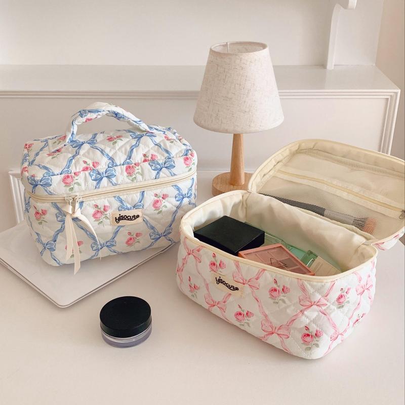 Vintage Floral Pattern Makeup Bag, 1 Count Large Capacity Cosmetic Storage Bag, Zipper Makeup Organizer Pouch, Versatile Storage Bag for Travel, Home