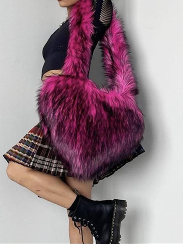 Women's Fashionable Casual Tie Dye Fluffy Plush Crossbody Bag, Vintage Style Crossbody Bag for Women, Large Capacity Contrast Faux Fur Shoulder Bag for Daily Used, Female Vintage Trendy Heart Bag, Stylish Crossbody Bag, Luxury Designer Bag