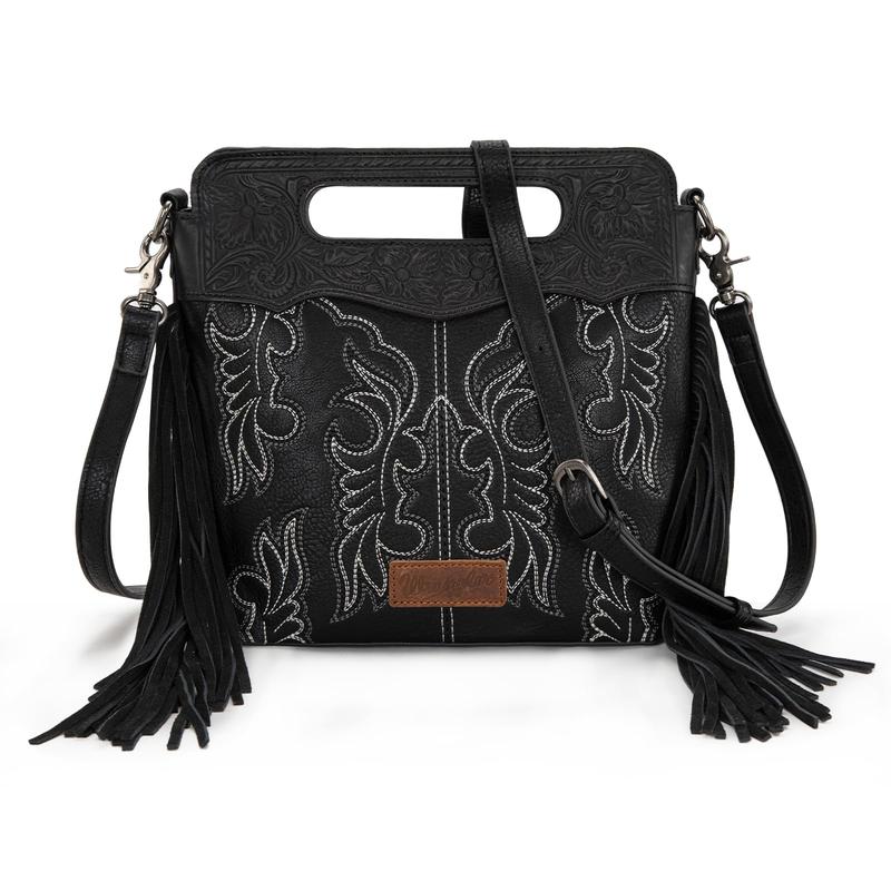 Wrangler Western Top Handle Crossbody Bag for Women Embroidered Boot Scroll Tote Bag