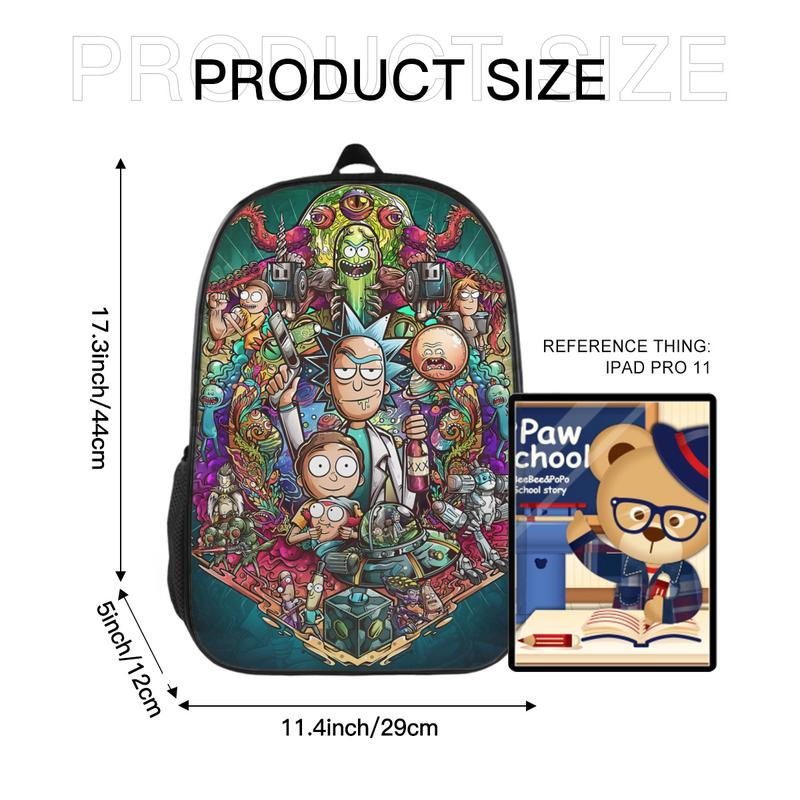 Cartoon Casual Rick And Morty Backpack 17 Inch Large Capacity Multifunction School Bag Sports Travel Laptop Backpacks-3 PCS Replaceable Pattern