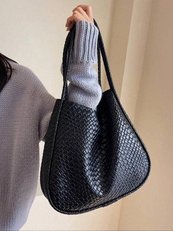 Women's Fashionable Solid Color Woven Pattern Tote Bag with Small Bag, Tote Bags for School Casual Large Capacity Shoulder Bag for Work, Retro High-quality Daily Commuting Bag, Birthday Gifts