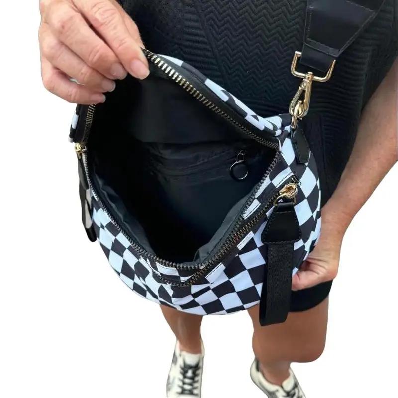 Black and White Checkered Nylon Bum Bag Plus Size Friendly Fanny Pack Crossbody - Spacious Design for Essentials - MORE COLORS!