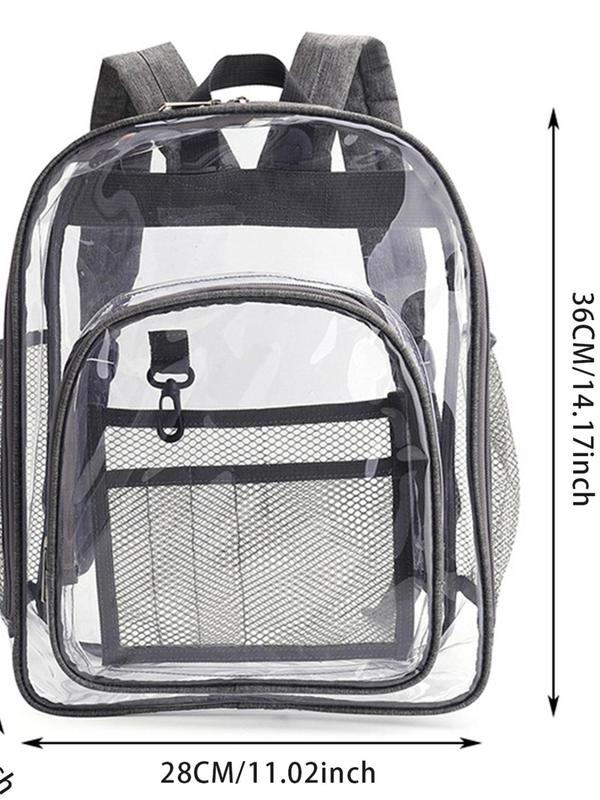 Minimalist Transparent Contrast Binding Backpack, Large Capacity Waterproof PVC Storage Bag, Student School Bag