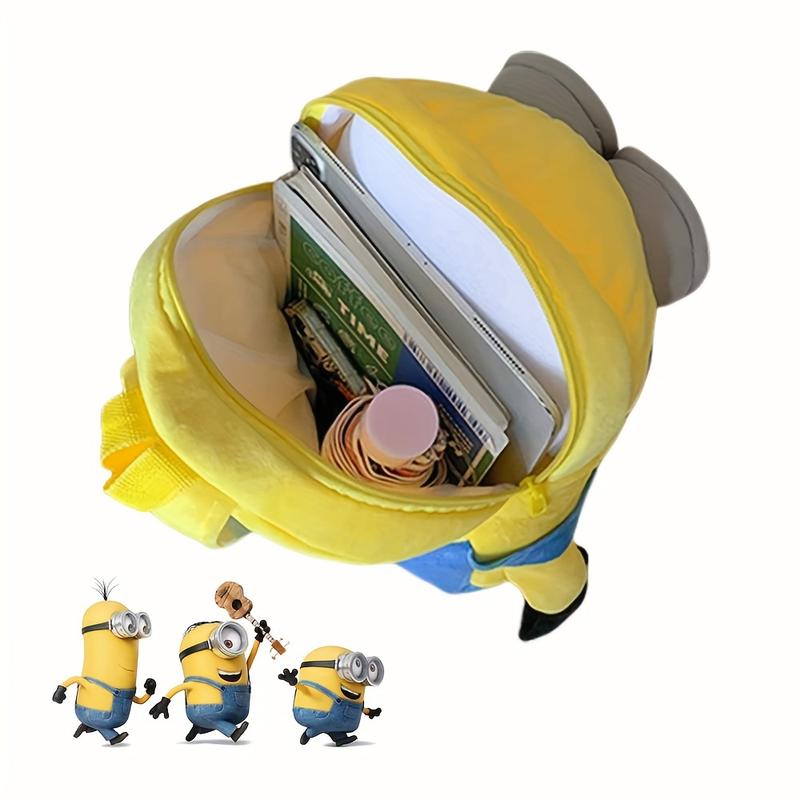 Minions Plush Backpack - Cute Cartoon Design, Adjustable Straps, Lightweight & Soft Cotton, Embroidered Detail, Perfect for Christmas & Valentine's Gifts