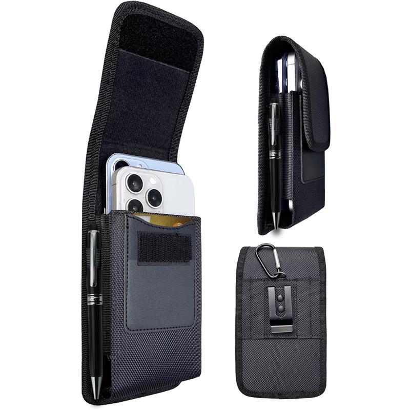 Vertical Dual Phone Holster Pouch Case with Belt Clip, 2 Phone Holder Double Phone Case for iPhone 15 14 13 12 11 Pro Max 15 Plus for Samaung Galaxy A35 A55 S24 S23 Ultra Plus -Black