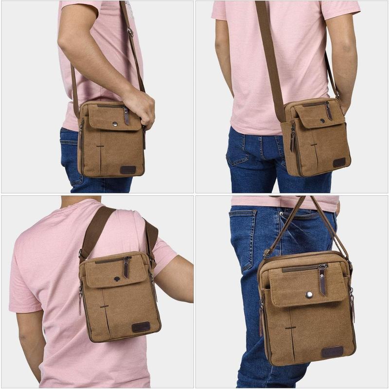 Vintage Canvas Cross Body Casual Shoulder Bag, Multipurpose Messenger Bag Purse Briefcase Travel Organizer Bag Multi-pocket Handbag , Coffee