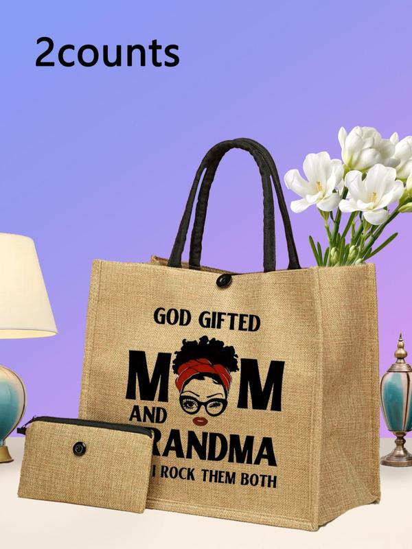 Letter Pattern Mom Gift Bag Set, Casual Versatile Shopping Bag Set for Women, Simple All-match Bag Set for Daily Life