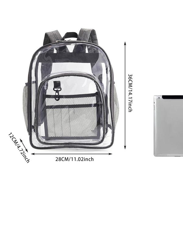 Minimalist Transparent Contrast Binding Backpack, Large Capacity Waterproof PVC Storage Bag, Student School Bag