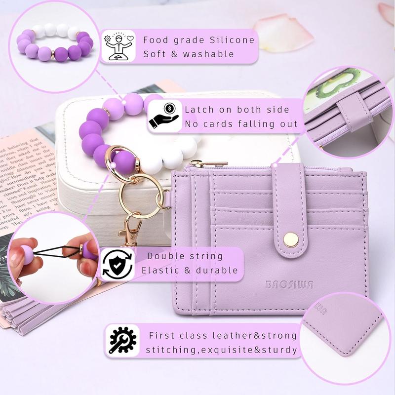 Bracelet Keychain Wallet for Women Wristlet Card Holder Slim RFID Wallet with Zipper Pocket