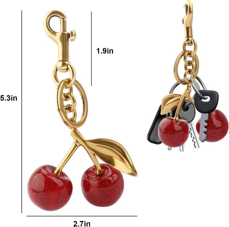 Cute Cherry Bag Charm for Purses and Bags - Luxury Cherry Keychain Charm Accessories with Key Ring and Clip