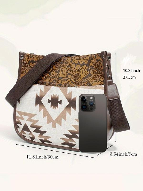 Women's Boho Style Random Ethnic Pattern Crossbody Bag, Vintage Trendy Crossbody Bag for Women & Girls, Fashionable Bag for Daily Use, Geometric Pattern Handbag