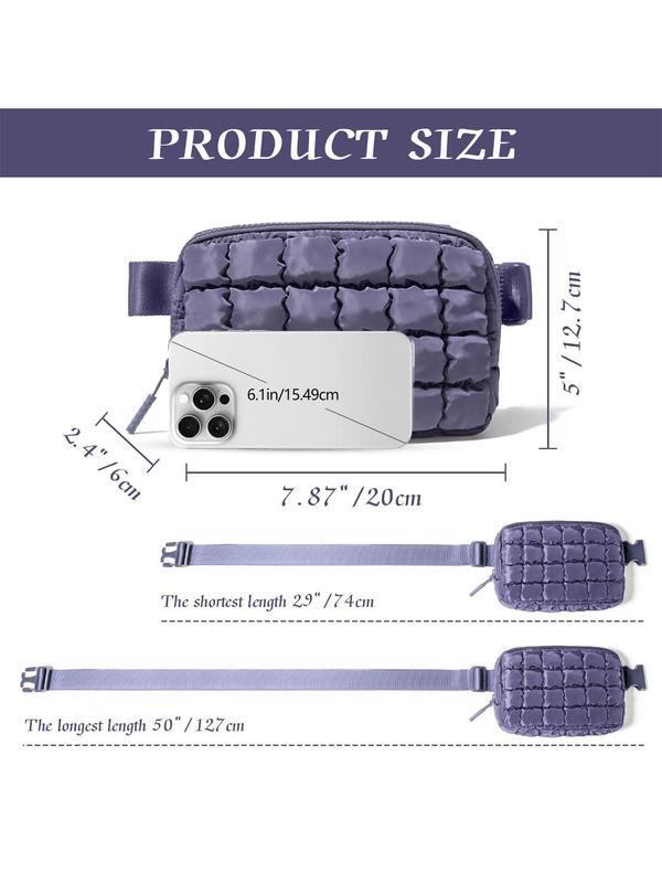 Women's Solid Color Quilted Fanny Pack, Fashionable Large Capacity Chest Bag for Daily Used, Casual Trendy Versatile High-quality Daily Commuting Bag