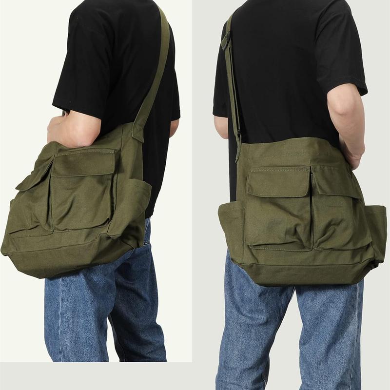 Canvas Messenger Bag Large Hobo Crossbody Bags with Multiple Pockets,School Vintage  Laptop Bag for Women and Men