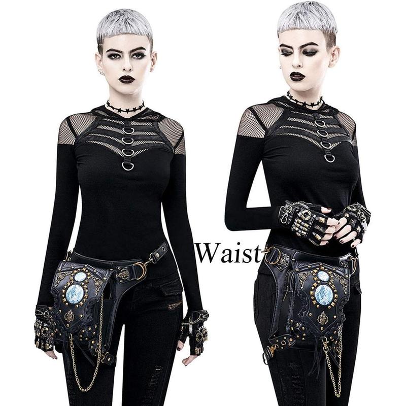 Steampunk Crossbody Shoulder Bag Messenger Gothic Waist Fanny Pack Chain Drop Leg Hip Holster Belt Purse Pouch