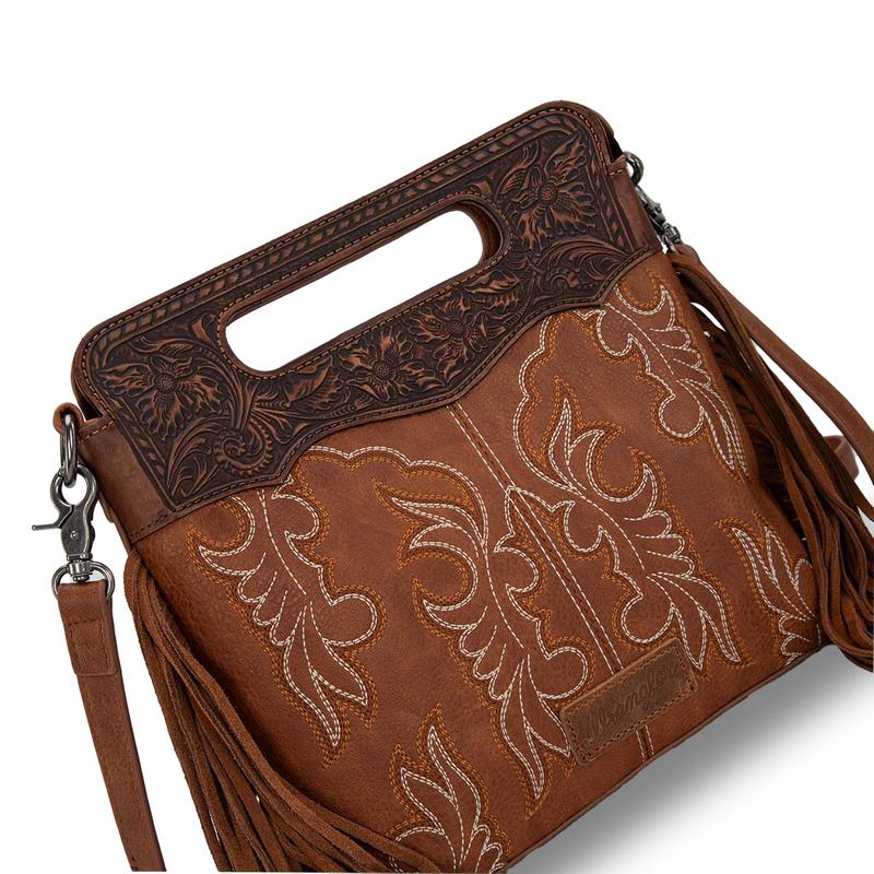 Wrangler Western Top Handle Crossbody Bag for Women Embroidered Boot Scroll Tote Bag