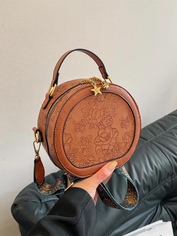 Vintage Random Floral Pattern Handbag, Star Decorated Crossbody Bag, Trendy Luxury Designer Matching Shoulder  Everyday Bag for Women