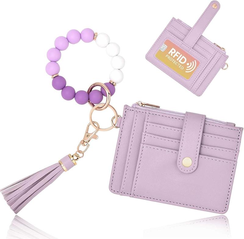 Bracelet Keychain Wallet for Women Wristlet Card Holder Slim RFID Wallet with Zipper Pocket