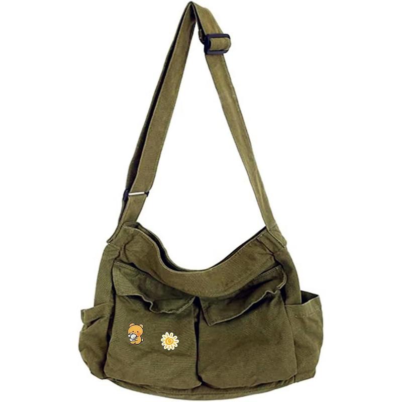 Canvas Messenger Bag Large Hobo Crossbody Bags with Multiple Pockets,School Vintage  Laptop Bag for Women and Men