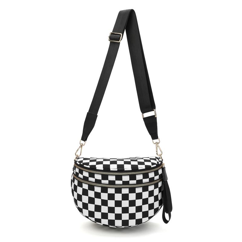 Black and White Checkered Nylon Bum Bag Plus Size Friendly Fanny Pack Crossbody - Spacious Design for Essentials - MORE COLORS!