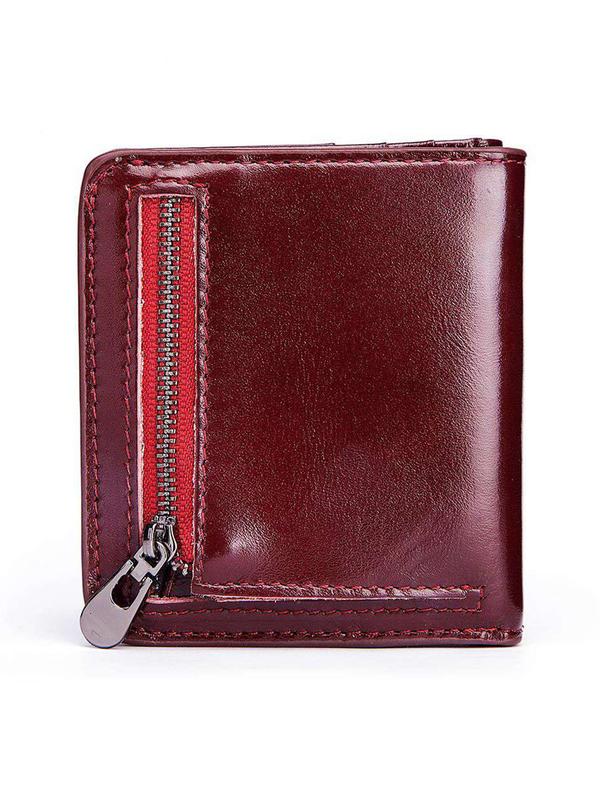 Genuine Leather Women's Business Minimalist Bifold Wallet with Card Slots, Simple Plain Textured Wallet & Card Holder, Classic Trendy Wallet for Work & Daily Use