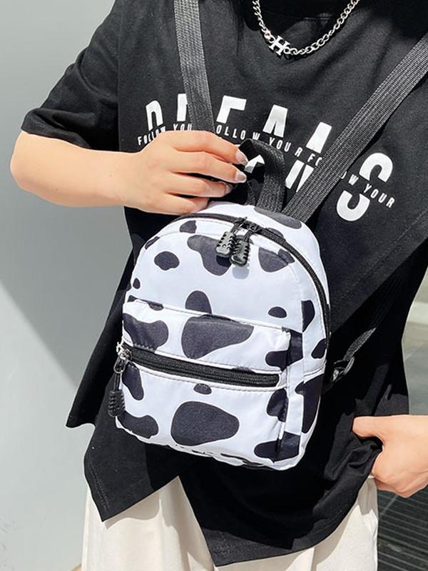 Women's Cute Cow Print Backpack,  Trendy Novelty Mini Backpack, Chic Funny Backpack for Daily & School Use for Women & Girls