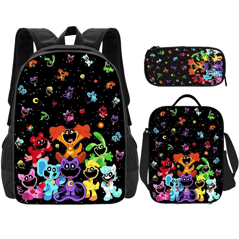 Smiling Critters Backpack three-piece set Exquisite and convenient printing with shoulder straps Handbag with zipper