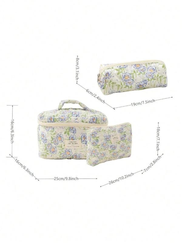 Women's Floral Pattern Makeup Bag Set, Portable Cosmetic Storage Bag, Zipper Makeup Organizer Pouch, Toiletry Bag, Versatile Storage Bag for Travel, Gym, Office, School, Travel Essentials