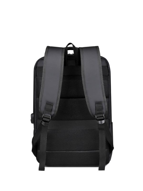 Casual Solid Color Waterproof Laptop Backpack, with USB Port, Large Capacity Lightweight Computer Bag, Simple Daily Commuting Bag for Men & Women