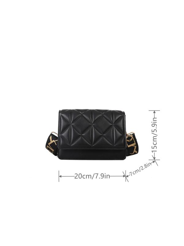 Women's Summer Elegant Plain Quilted Design Crossbody Bag, Fashionable Classic Letter Print Decorated Wide Strap Flap Shoulder Bag, All-match Casual Fashion Square Lux Bag for Daily Use