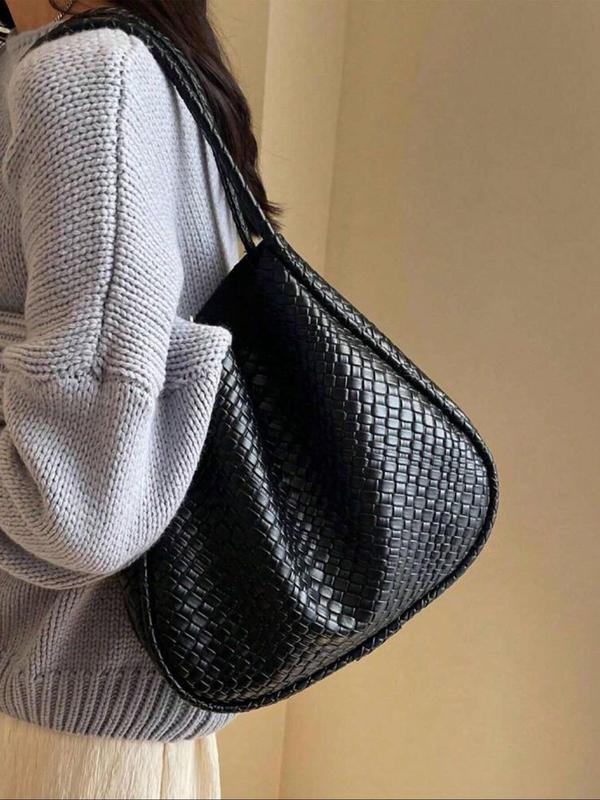 Women's Fashionable Solid Color Woven Pattern Tote Bag with Small Bag, Tote Bags for School Casual Large Capacity Shoulder Bag for Work, Retro High-quality Daily Commuting Bag, Birthday Gifts