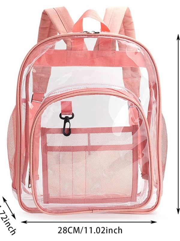 Minimalist Transparent Contrast Binding Backpack, Large Capacity Waterproof PVC Storage Bag, Student School Bag