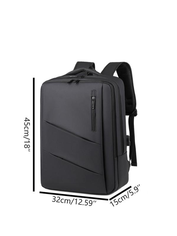 Casual Solid Color Waterproof Laptop Backpack, with USB Port, Large Capacity Lightweight Computer Bag, Simple Daily Commuting Bag for Men & Women