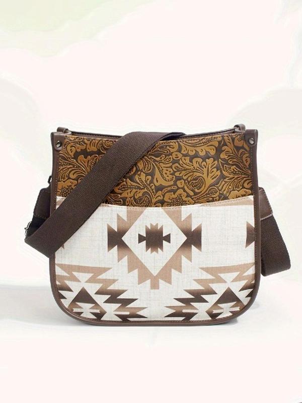 Women's Boho Style Random Ethnic Pattern Crossbody Bag, Vintage Trendy Crossbody Bag for Women & Girls, Fashionable Bag for Daily Use, Geometric Pattern Handbag