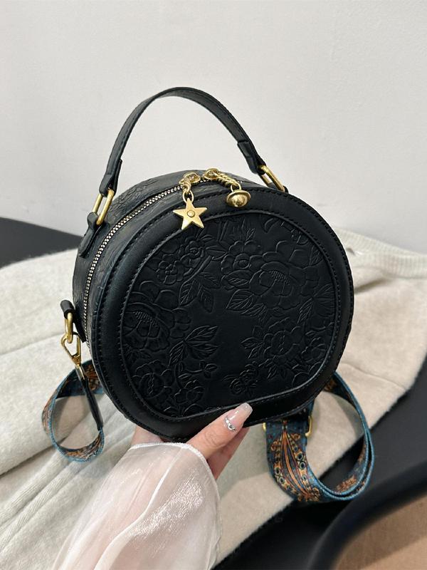 Vintage Random Floral Pattern Handbag, Star Decorated Crossbody Bag, Trendy Luxury Designer Matching Shoulder  Everyday Bag for Women