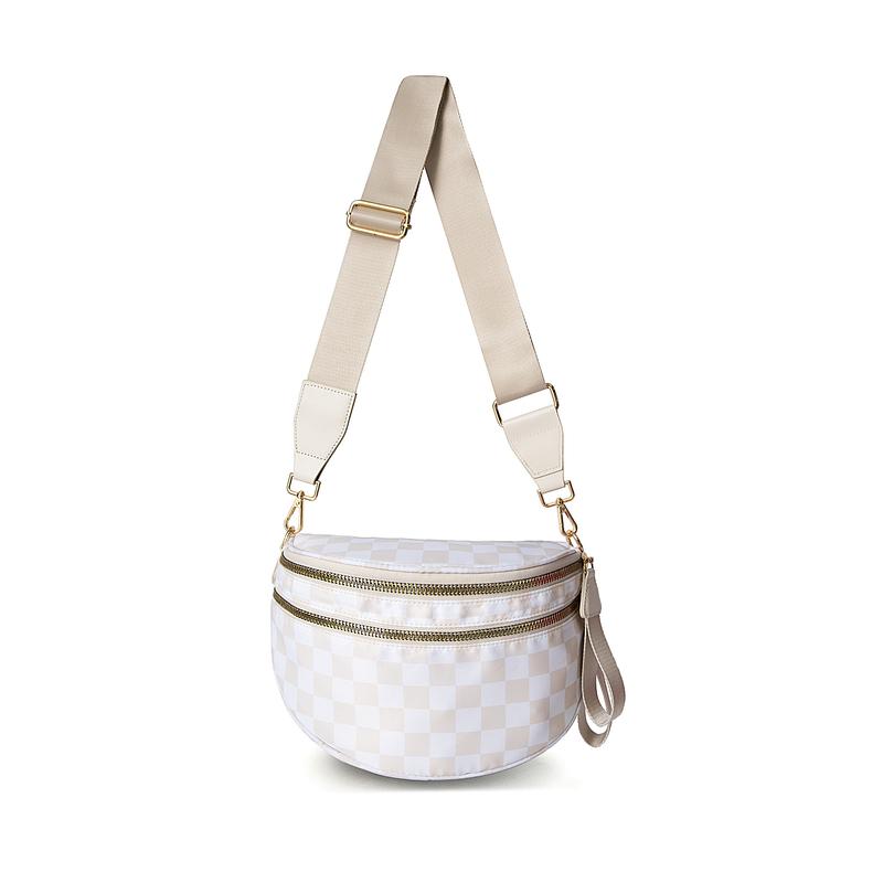 Black and White Checkered Nylon Bum Bag Plus Size Friendly Fanny Pack Crossbody - Spacious Design for Essentials - MORE COLORS!