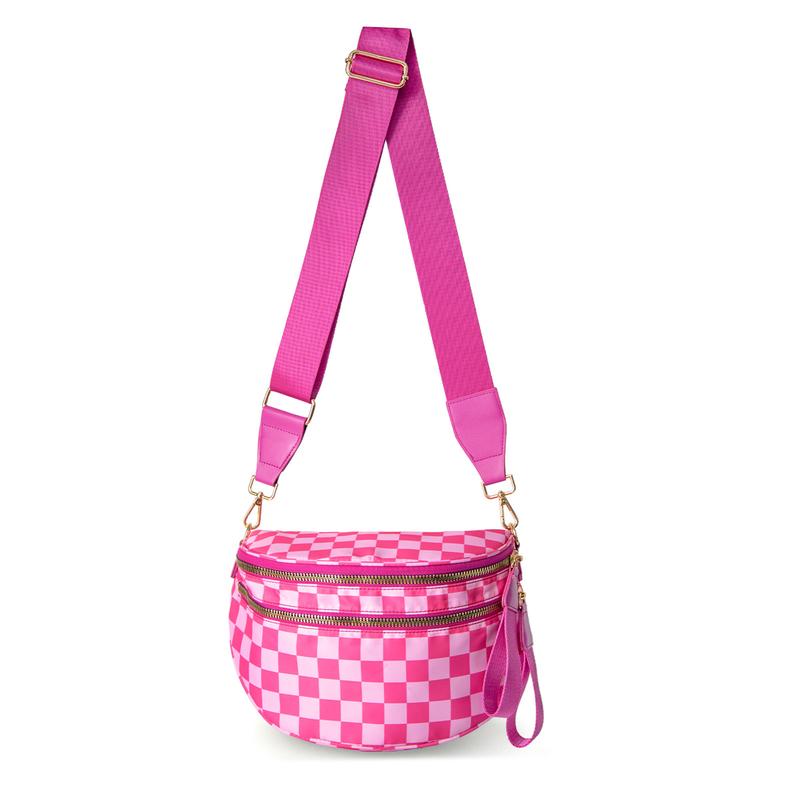 Black and White Checkered Nylon Bum Bag Plus Size Friendly Fanny Pack Crossbody - Spacious Design for Essentials - MORE COLORS!