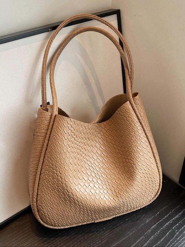 Women's Fashionable Solid Color Woven Pattern Tote Bag with Small Bag, Tote Bags for School Casual Large Capacity Shoulder Bag for Work, Retro High-quality Daily Commuting Bag, Birthday Gifts