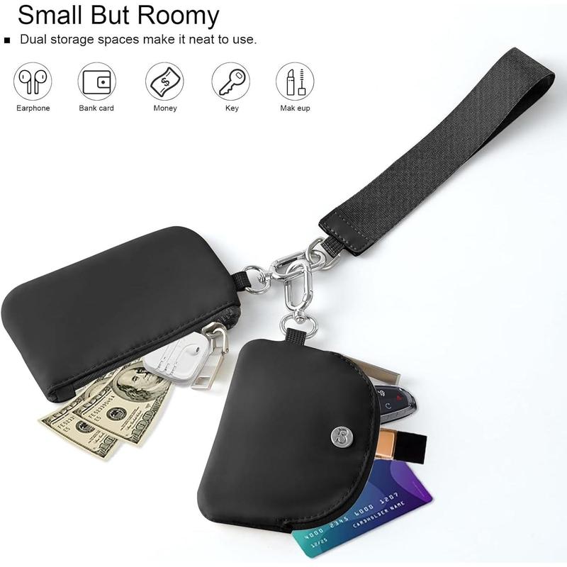 Zip Around Dual Pouch Wristlet Portable Wristlet Wallet Detachable Coin Purse Pouch for Women