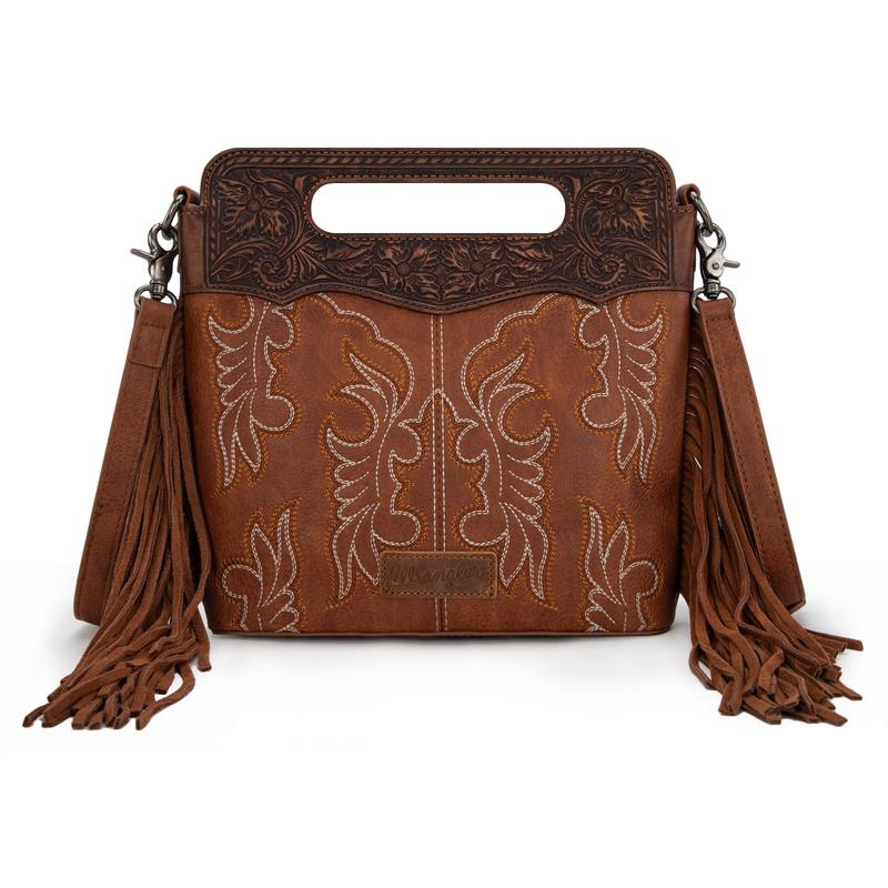 Wrangler Western Top Handle Crossbody Bag for Women Embroidered Boot Scroll Tote Bag