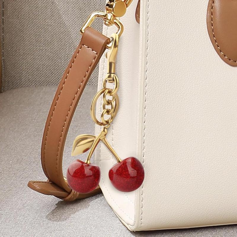 Cute Cherry Bag Charm for Purses and Bags - Luxury Cherry Keychain Charm Accessories with Key Ring and Clip