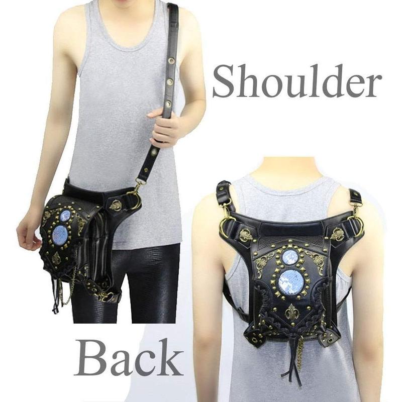 Steampunk Crossbody Shoulder Bag Messenger Gothic Waist Fanny Pack Chain Drop Leg Hip Holster Belt Purse Pouch