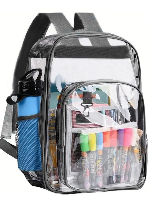 Minimalist Transparent Contrast Binding Backpack, Large Capacity Waterproof PVC Storage Bag, Student School Bag