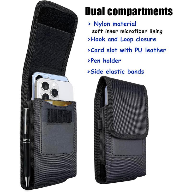 Vertical Dual Phone Holster Pouch Case with Belt Clip, 2 Phone Holder Double Phone Case for iPhone 15 14 13 12 11 Pro Max 15 Plus for Samaung Galaxy A35 A55 S24 S23 Ultra Plus -Black