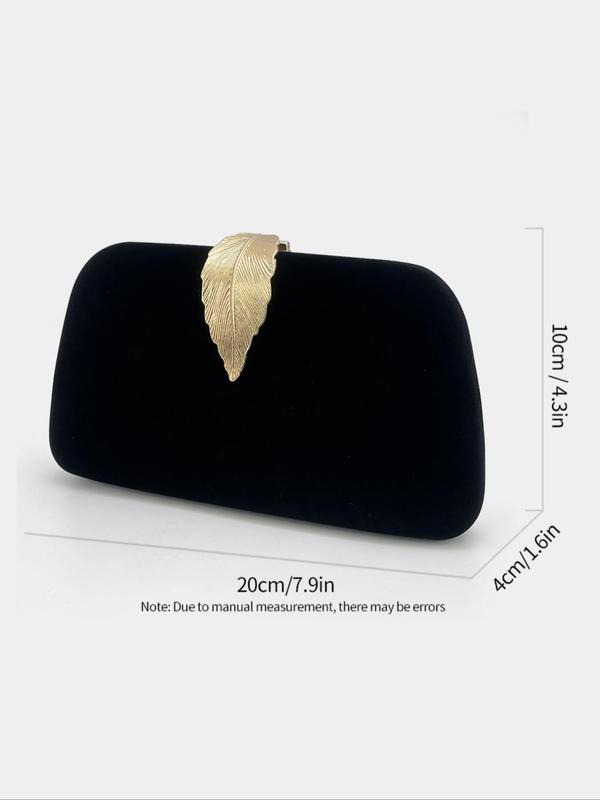 Women's Leaf Design Velvet Evening Bag, Elegant Solid Color Clutch Bag For Party, Trend Gorgeous Bag For Wedding Party