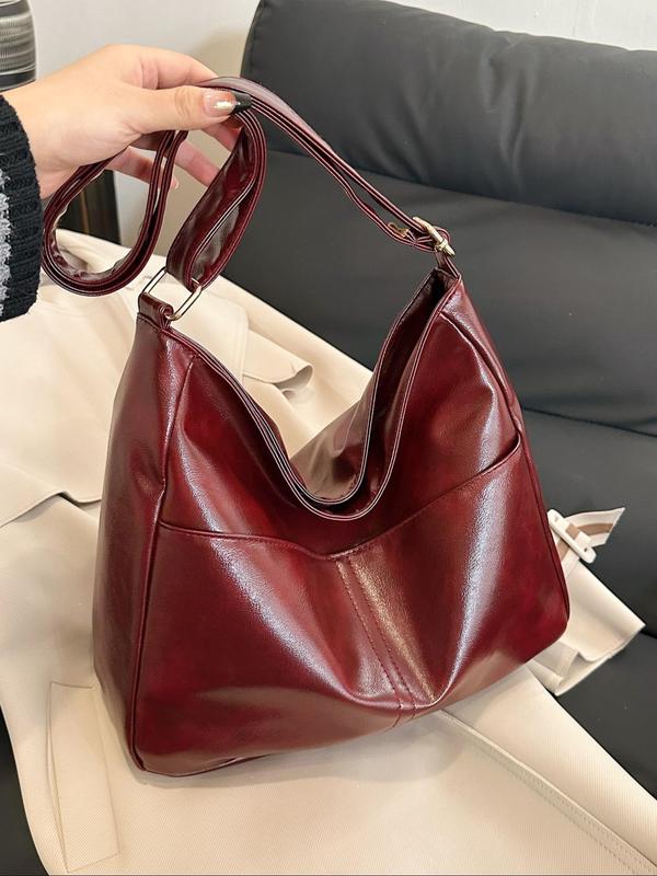 Women's Fashionable Solid Color Tote Bag, Casual Large Capacity Shoulder Bag for Daily Used, Trendy All-match Bag for Commuters and Students