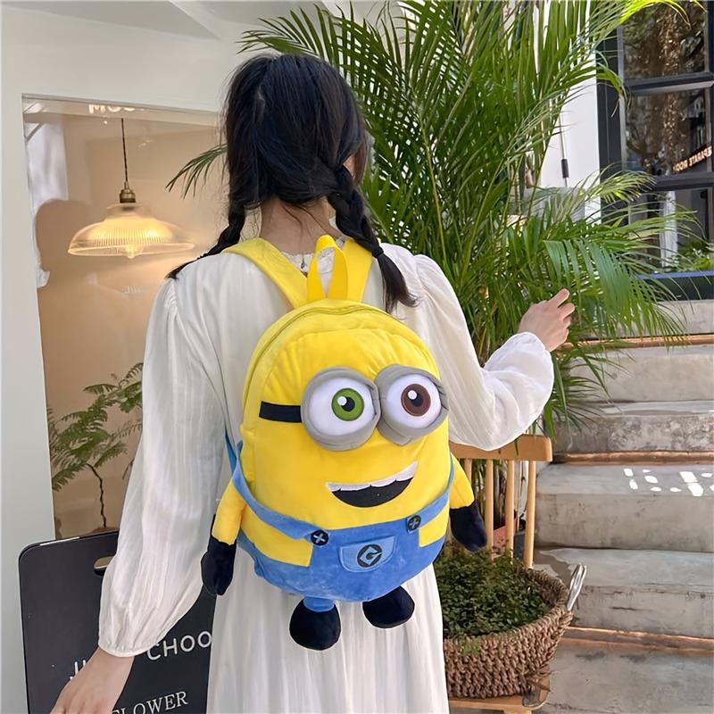 Minions Plush Backpack - Cute Cartoon Design, Adjustable Straps, Lightweight & Soft Cotton, Embroidered Detail, Perfect for Christmas & Valentine's Gifts