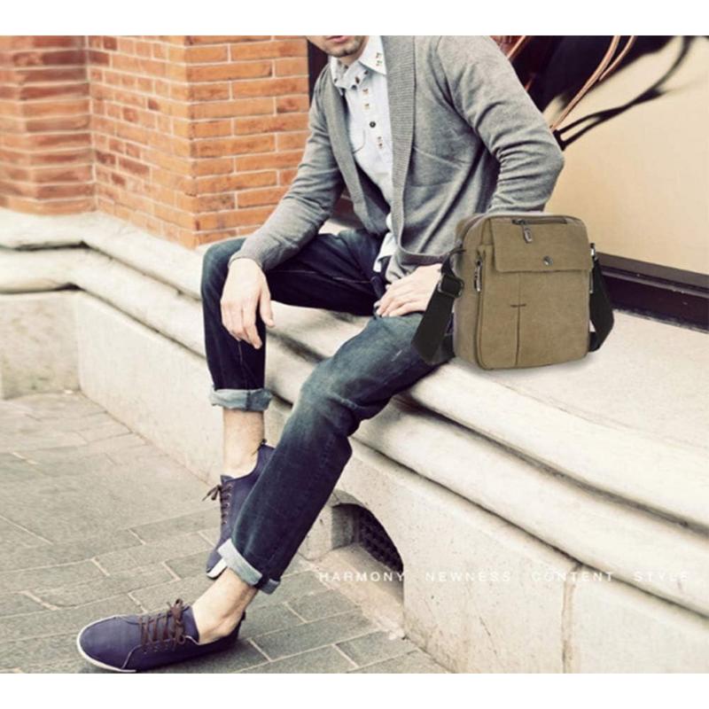 Vintage Canvas Cross Body Casual Shoulder Bag, Multipurpose Messenger Bag Purse Briefcase Travel Organizer Bag Multi-pocket Handbag , Coffee