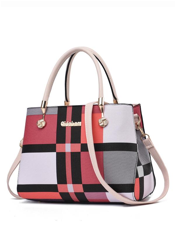 Elegant Plaid Pattern Charm Decor Satchel, Fashion Plaid Pattern Handbag As Gift, Casual Versatile Pu Leather Zipper Bag for Women, All-match Commuter Bag for Daily Use