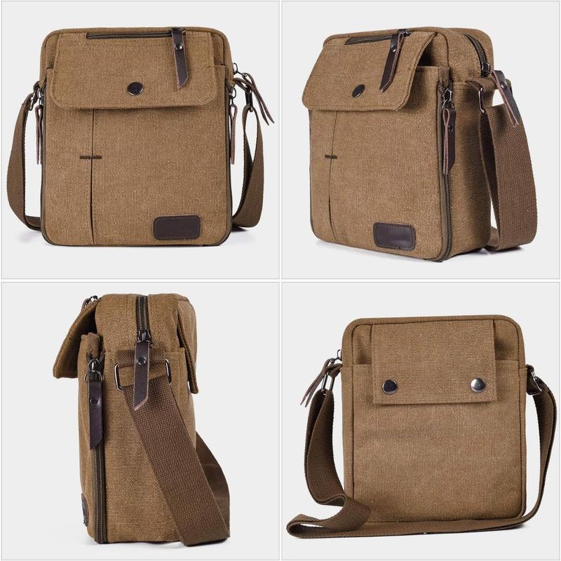 Vintage Canvas Cross Body Casual Shoulder Bag, Multipurpose Messenger Bag Purse Briefcase Travel Organizer Bag Multi-pocket Handbag , Coffee